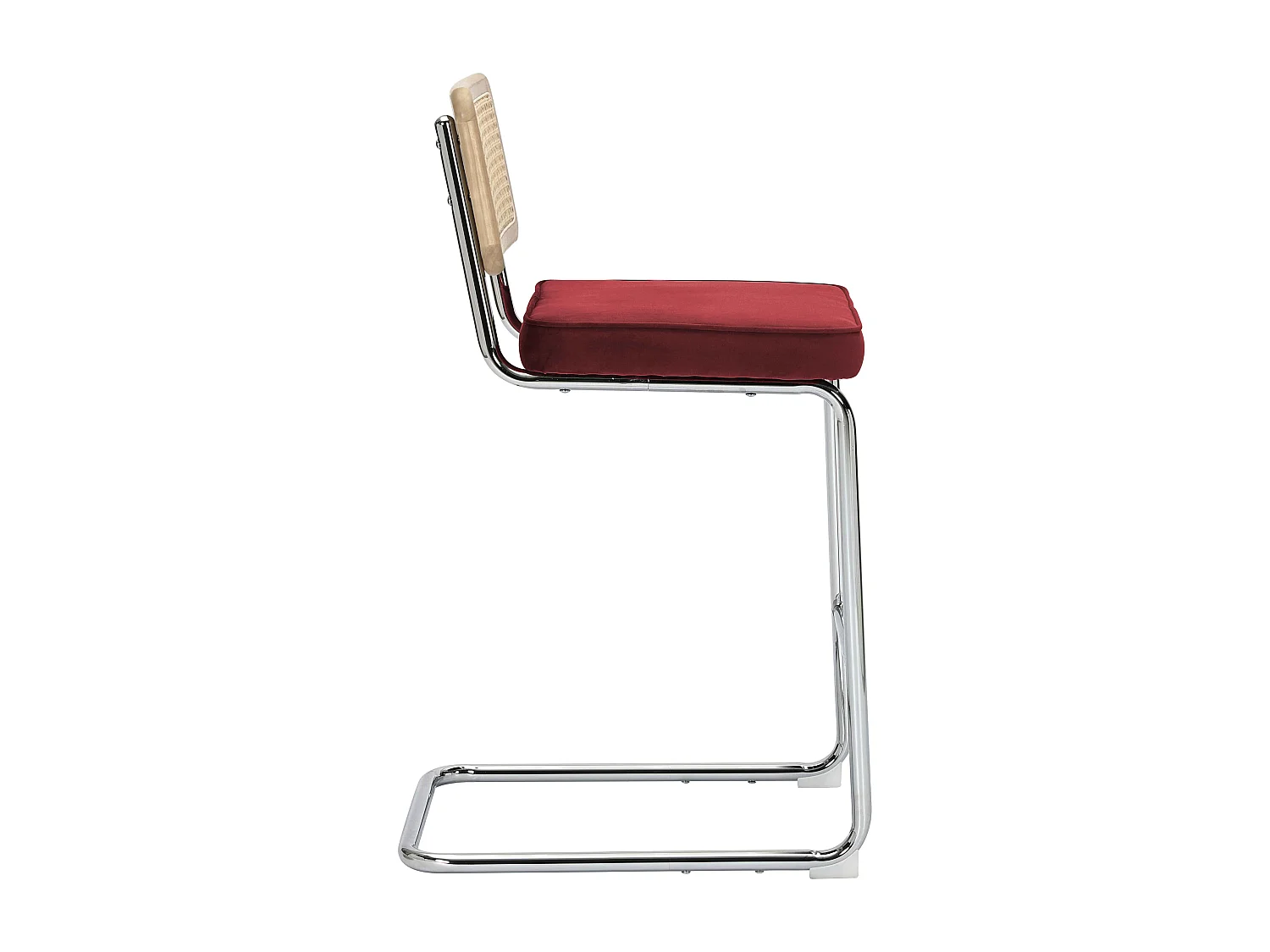 Lot de 2 chaises hautes en acier et velours bordeaux