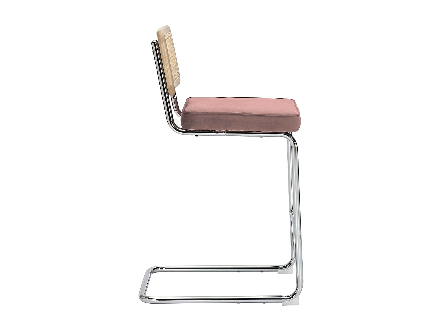 Lot de 2 chaises hautes en acier et velours rose poudré