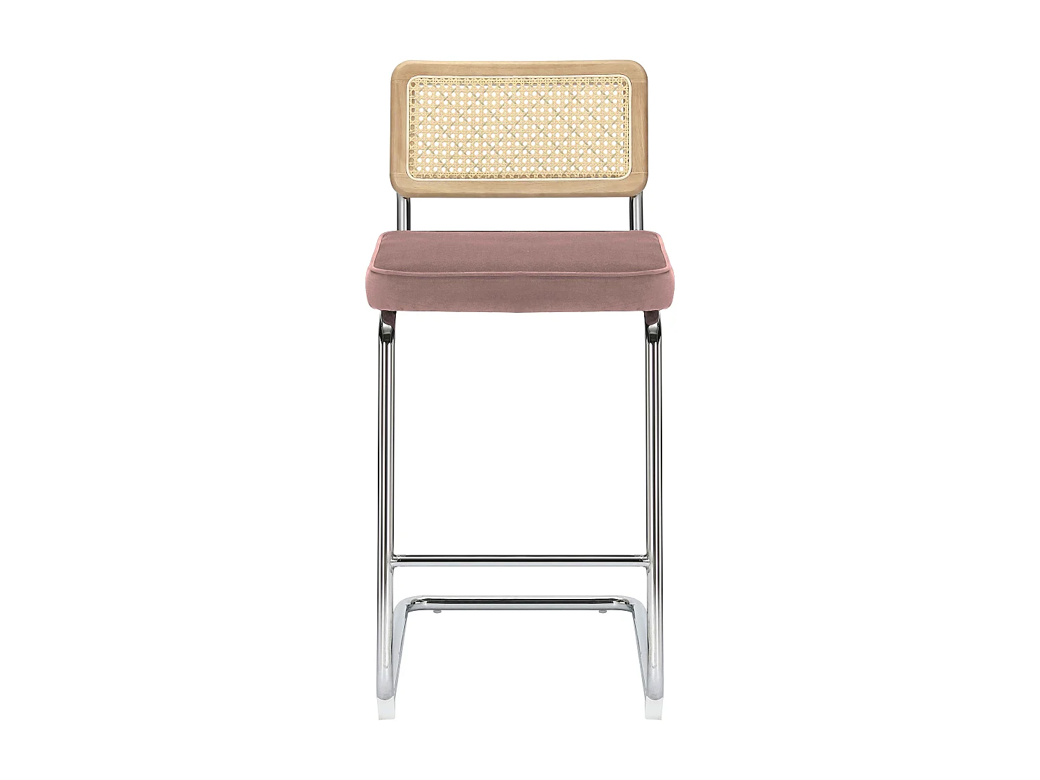 Lot de 2 chaises hautes en acier et velours rose poudré