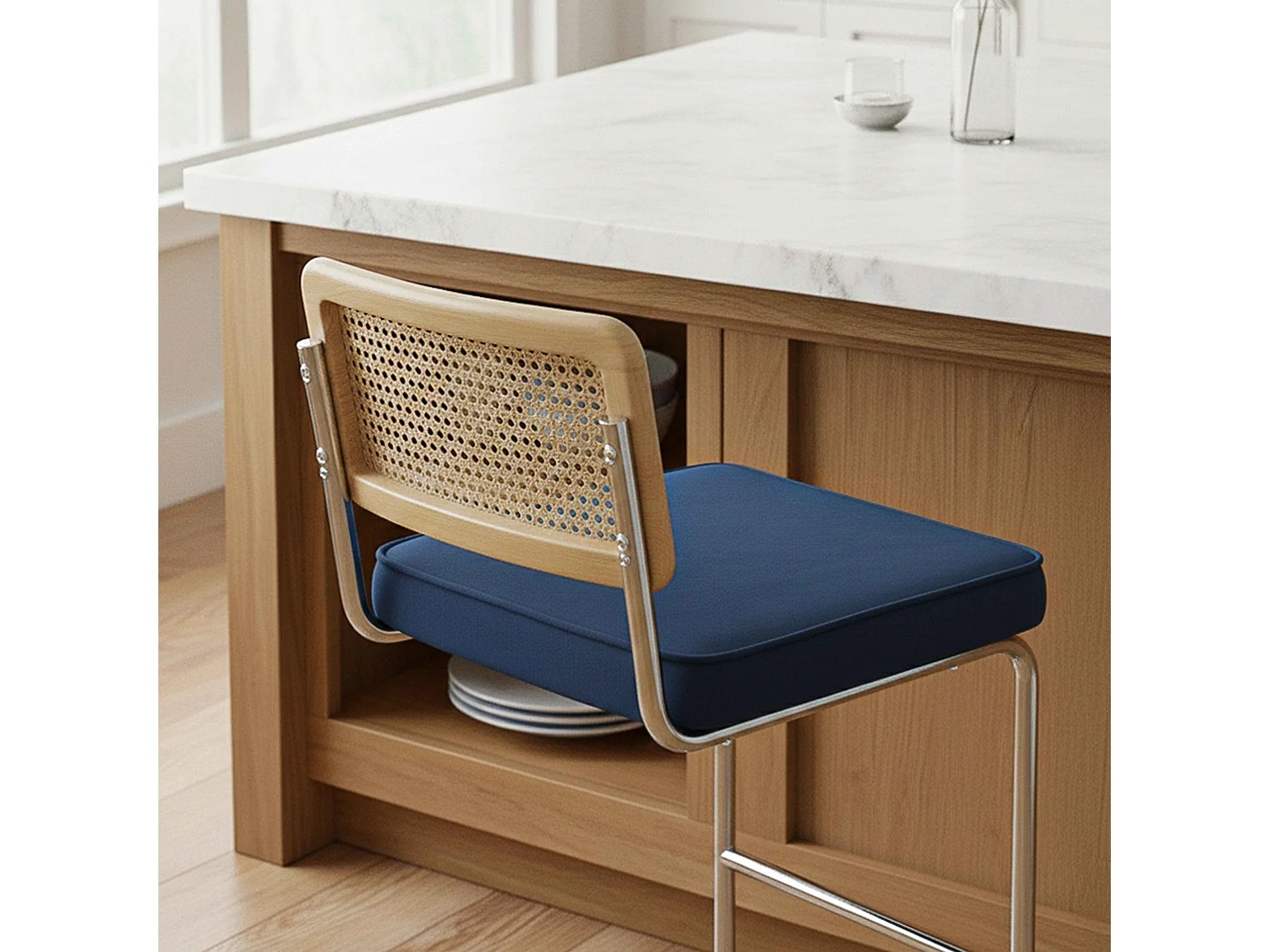 Lot de 2 chaises hautes en acier et velours bleu foncé