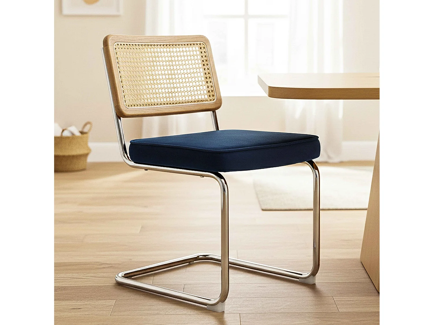 Set van 2 stalen en donkerblauwe fluwelen stoelen