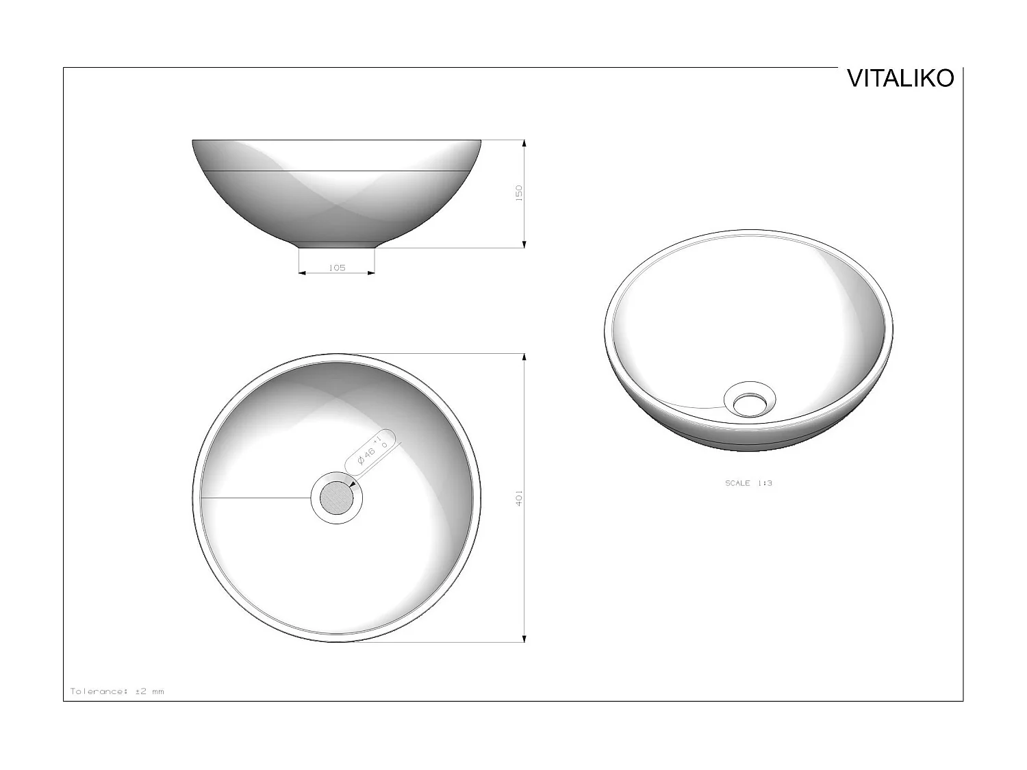 Vaque à poer Vitaliko Rond L40 cm, Solid Surface, 100% Made in Italy