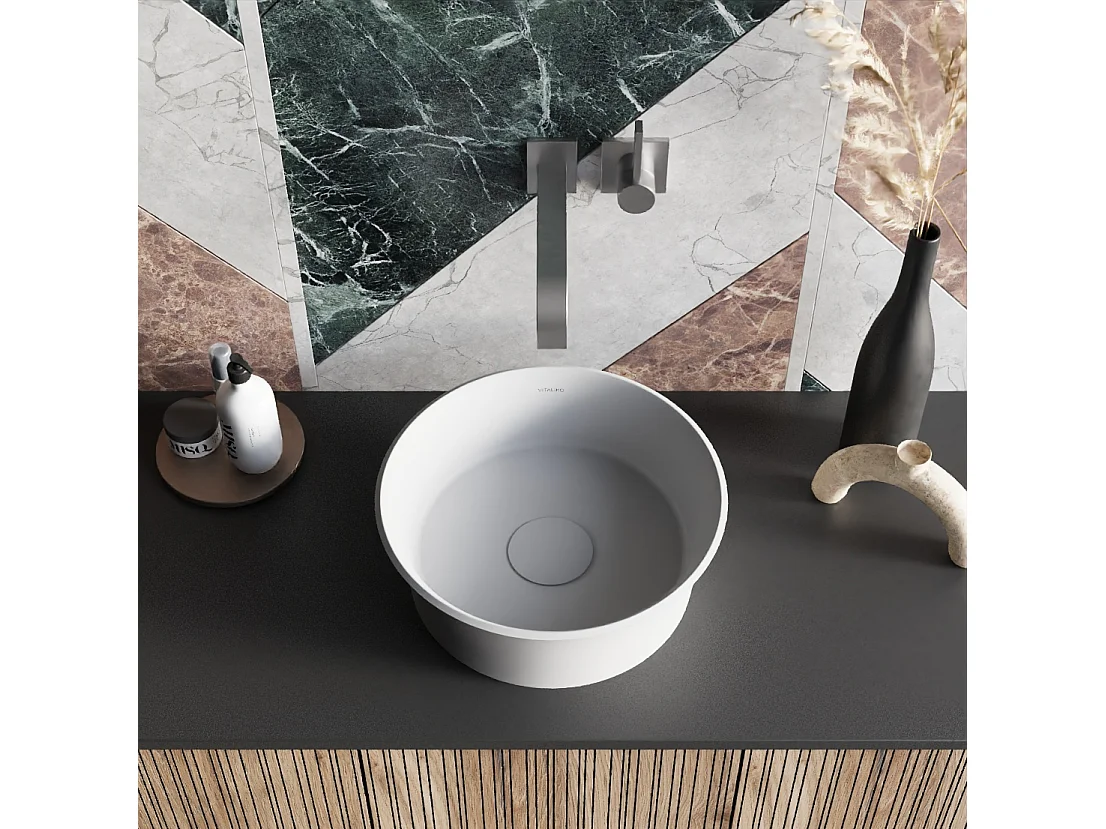 Vaque à poer Vitaliko Rond L32 cm, Solid Suface, 100% Made In Italy