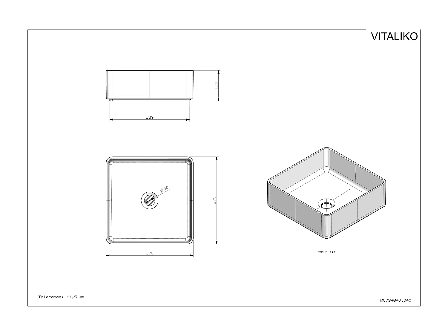 Vaque à poer Vitaliko Carré L37 cm, Solid Surface , 100% Made In Italy