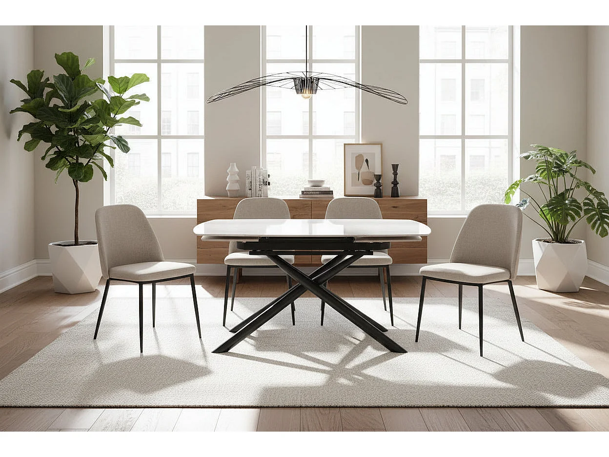 Table repas extensible céramique travertin blanc 129/189 cm – NYSA