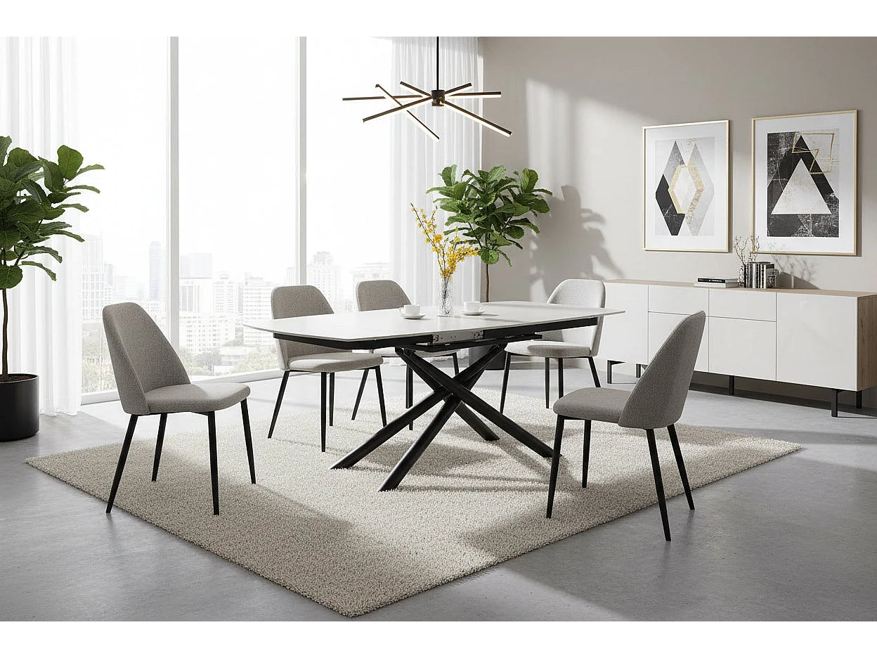 Table repas extensible céramique travertin blanc 129/189 cm – NYSA