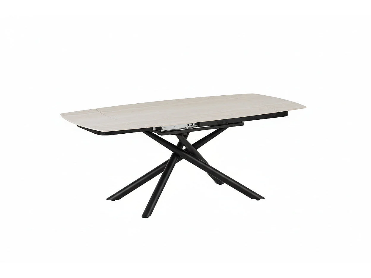 Table repas extensible céramique travertin blanc 129/189 cm – NYSA