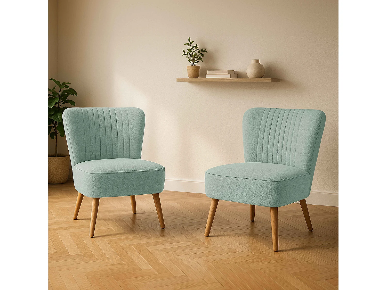 Lot de 2 fauteuils style crapaud en tissu bleu clair