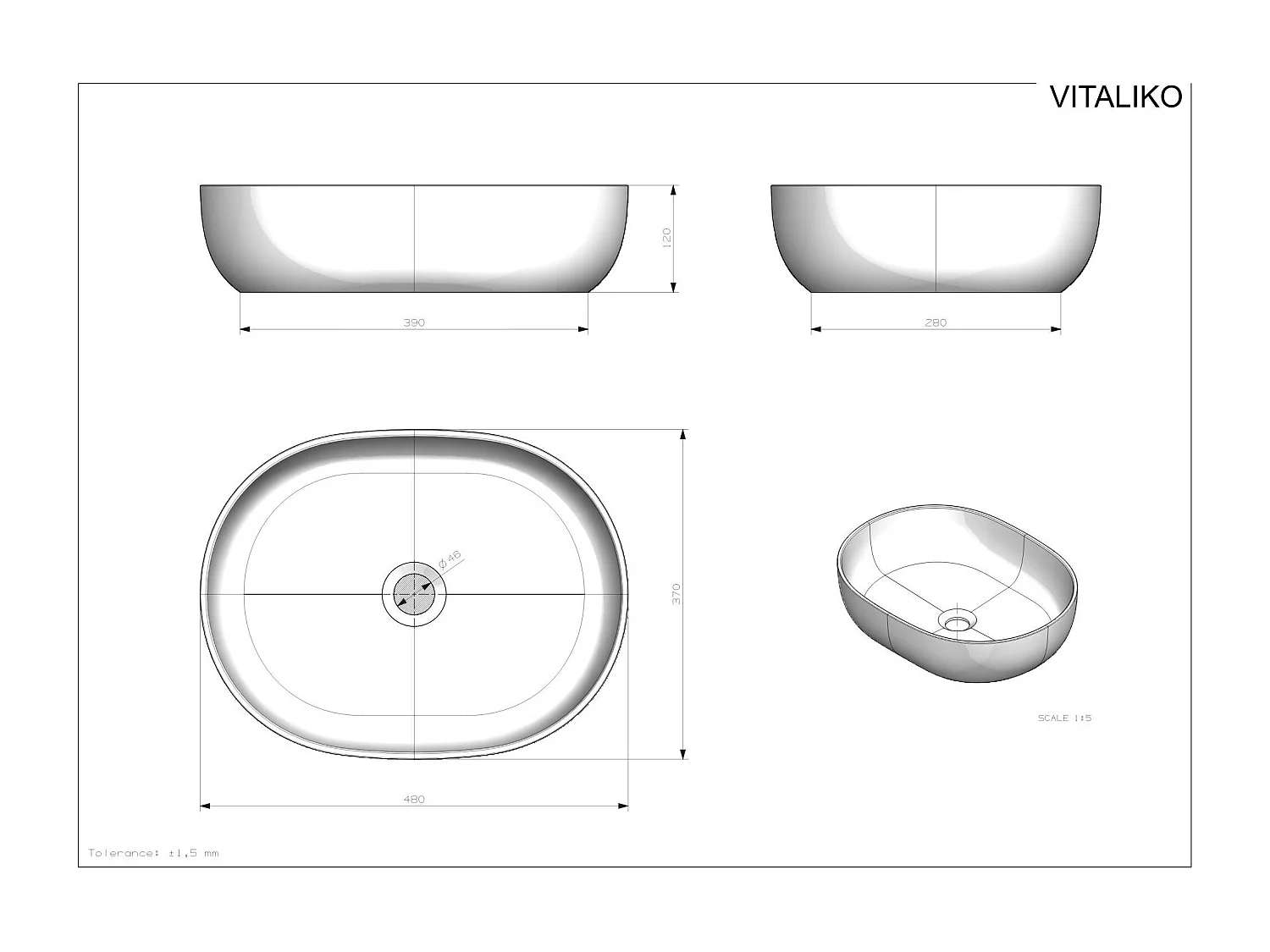 Vasque à  poser Vitaliko Rectangulaire L39 cm