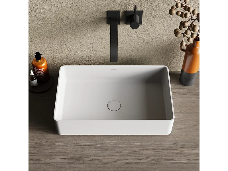 Vaque à poer Vitaliko Rectangulaire L58 cm, Solid Surface 100% Made In Italy