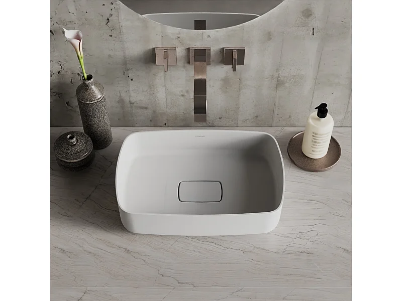 Vaque à  poer Vitaliko Rectangulaire L43 cm, Solid Surface, 100% Made in Italy