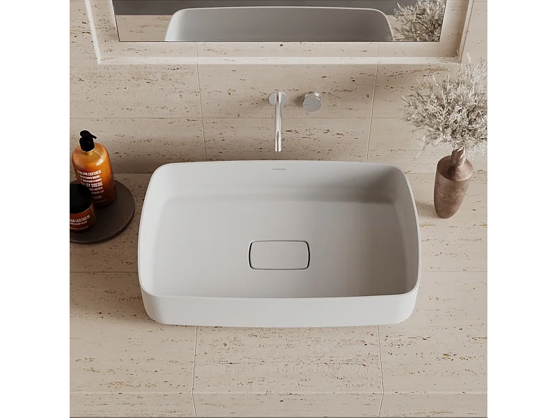 Vaque à  poer Vitaliko Rectangulaire L58 cm, Solid Surface, 100% Made In Italy