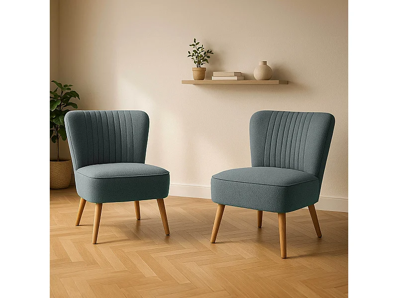 Lot de 2 fauteuils style crapaud en tissu bleu foncé