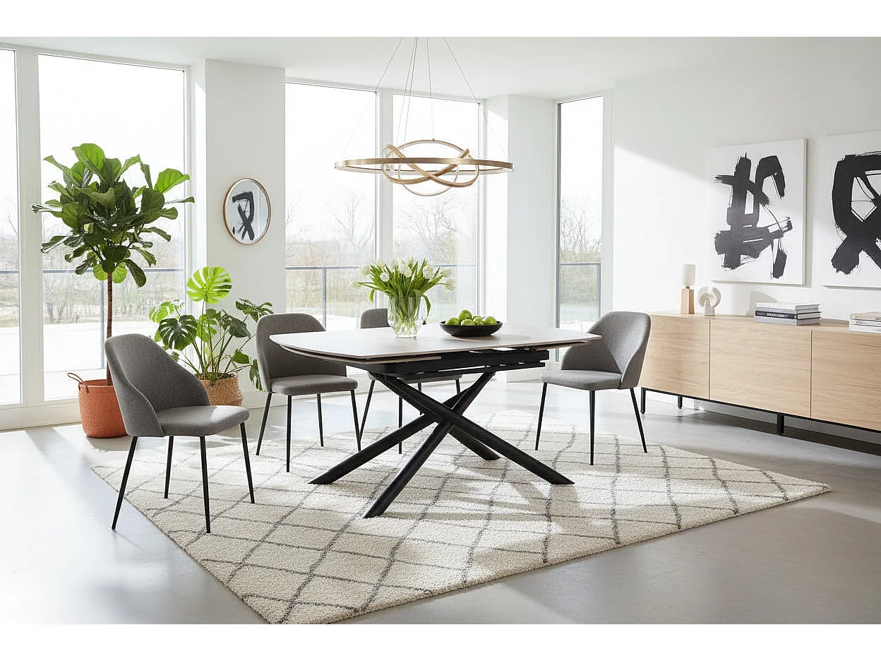 Table repas extensible céramique travertin beige 129/189 cm – NYSA