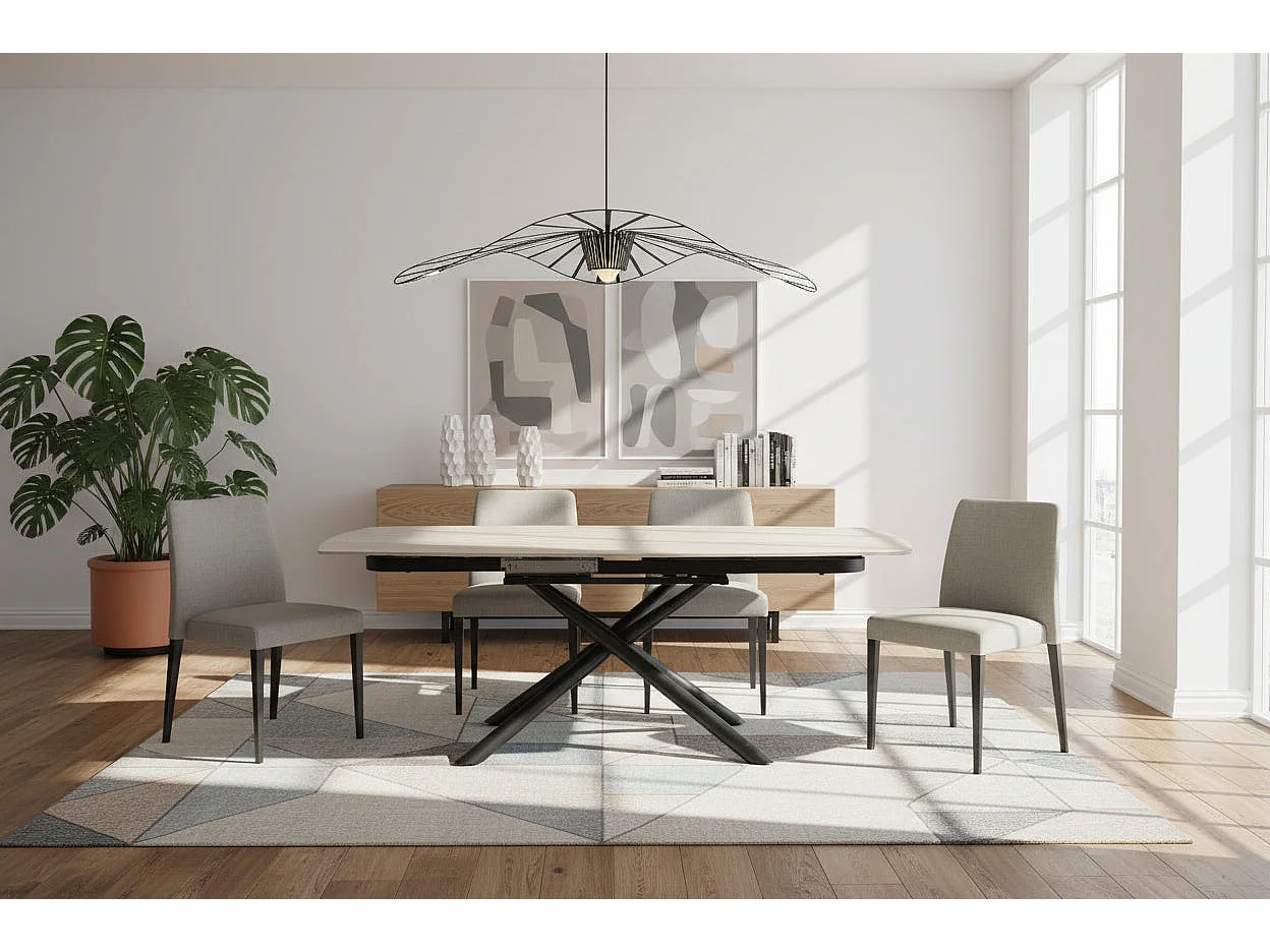 Table repas extensible céramique travertin beige 129/189 cm – NYSA