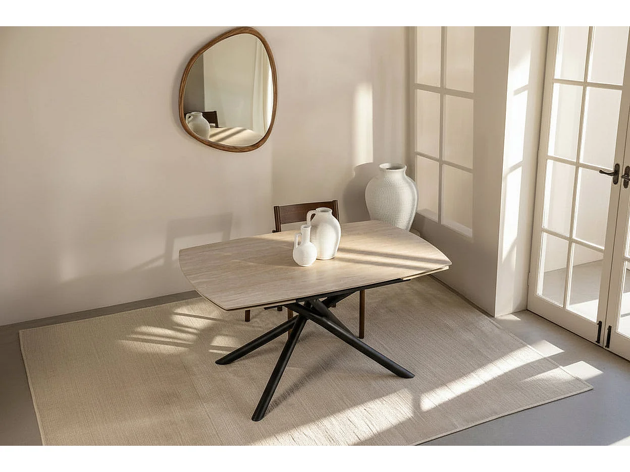 Table repas extensible céramique travertin beige 129/189 cm – NYSA