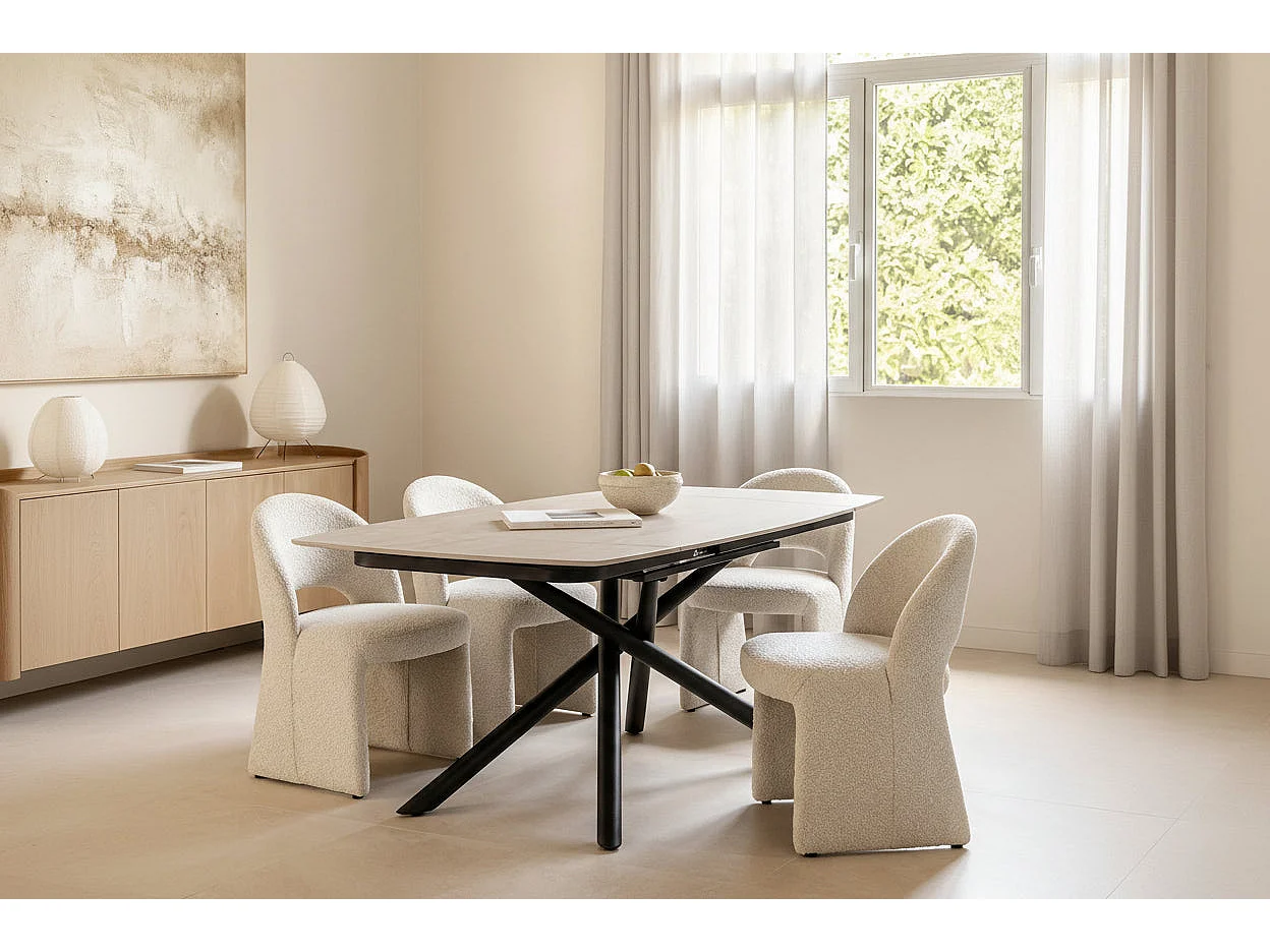 Table repas extensible céramique travertin beige 129/189 cm – NYSA
