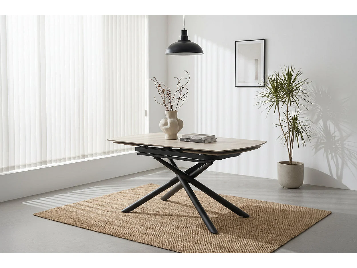 Table repas extensible céramique travertin beige 129/189 cm – NYSA