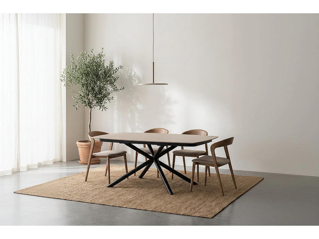 Table repas extensible céramique travertin beige 129/189 cm – NYSA