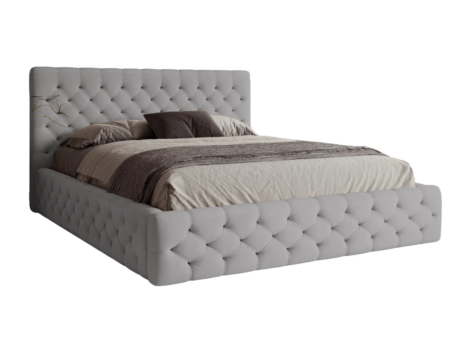 BESILIO Lit Chesterfield 200x200 – lit capitonné avec coffre de rangement, boutons capitonnés, lit chambre élégant, lit coffre velours – Gris clair