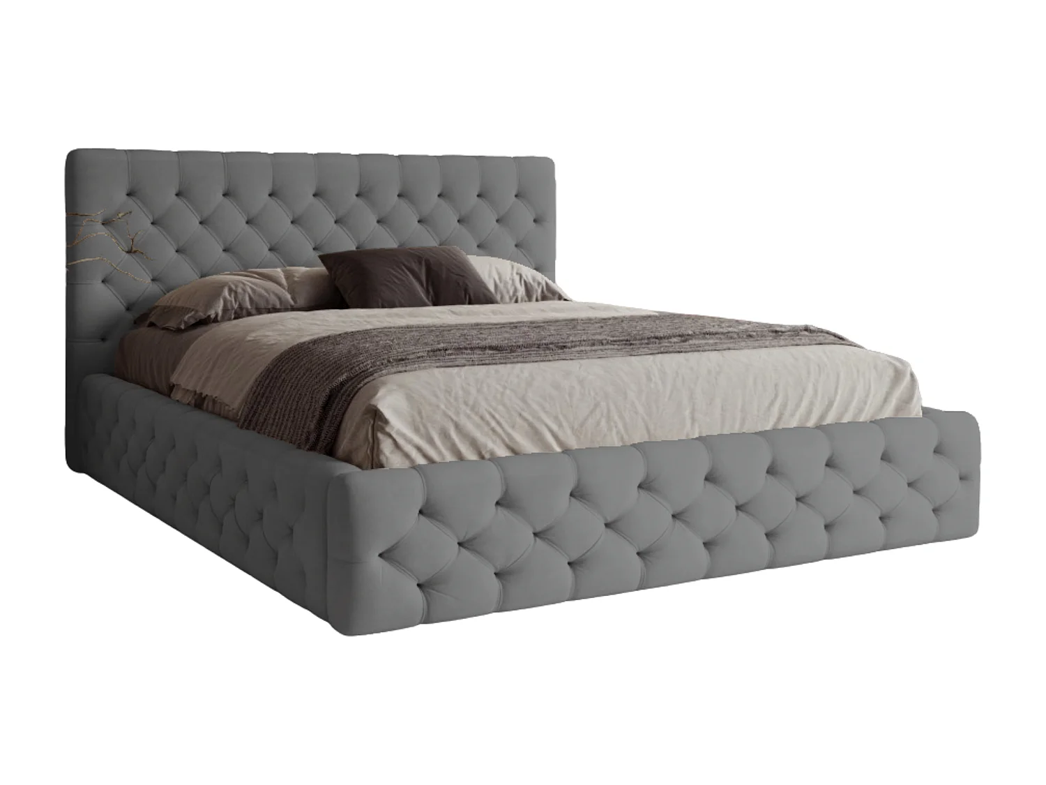 BESILIO Lit Chesterfield 160x200 – lit capitonné avec coffre de rangement, boutons capitonnés, lit chambre élégant, lit coffre velours – Gris