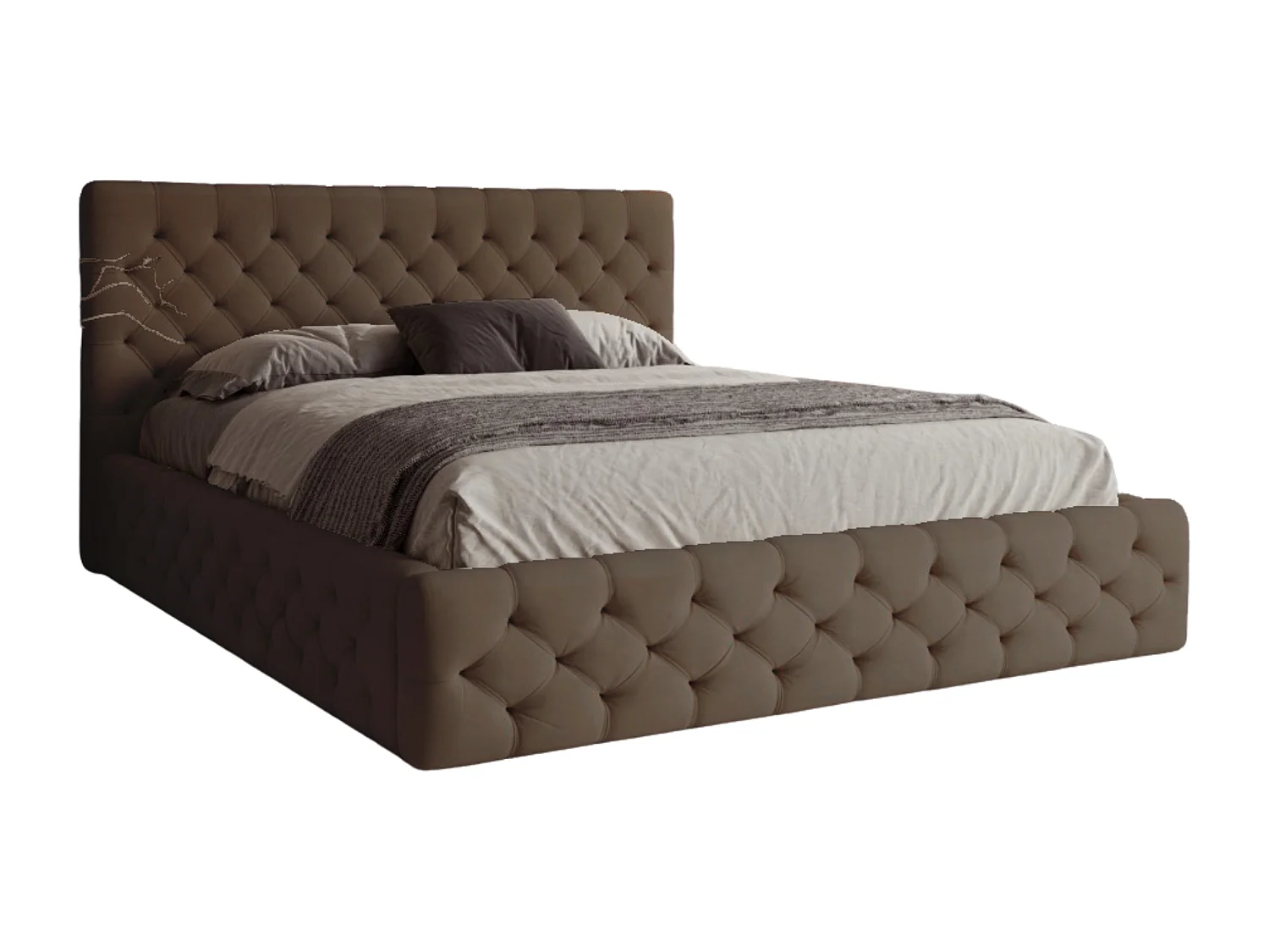 BESILIO Lit Chesterfield 160x200 – lit capitonné avec coffre de rangement, boutons capitonnés, lit chambre élégant, lit coffre velours – Marron
