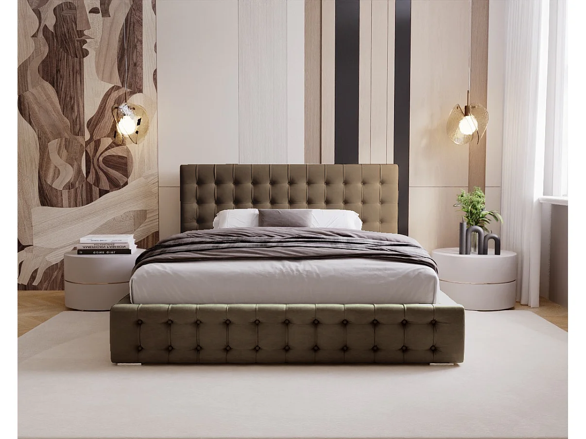 BESILIO Gestoffeerd, gecapitonneerd bed 160x200 Palmo – Chesterfield-bed met opbergruimte, gecapitonneerde knopen – Bruin