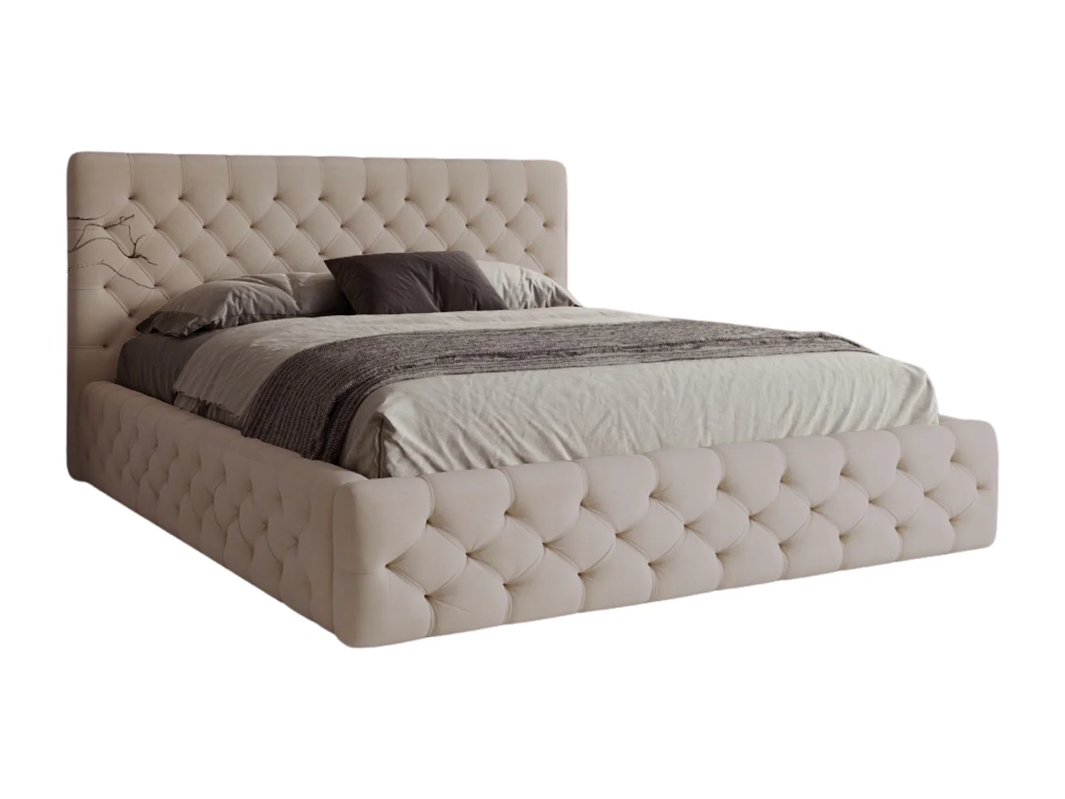 BESILIO Lit Chesterfield 120x200 – lit capitonné avec coffre de rangement, boutons capitonnés, lit chambre élégant, lit coffre velours – Beige