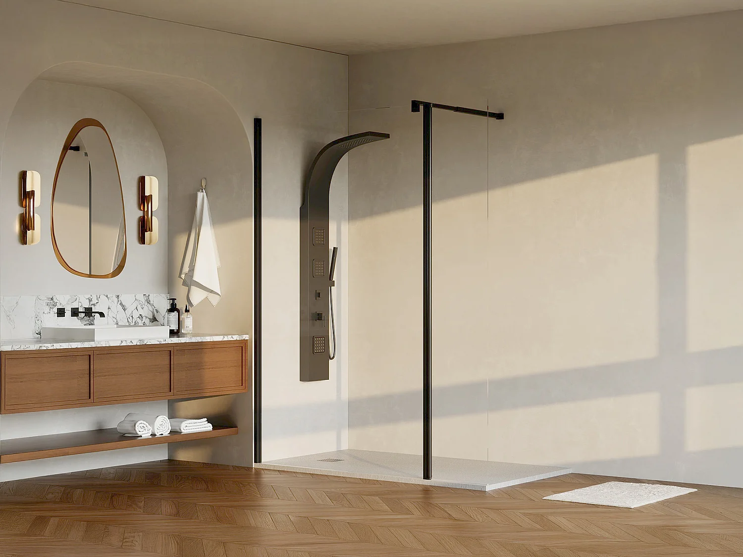 Paroi de douche à l'italienne avec volet pivotant - Noir mat - Verre 6 mm - (120 + 40) x 200 cm - DAREN