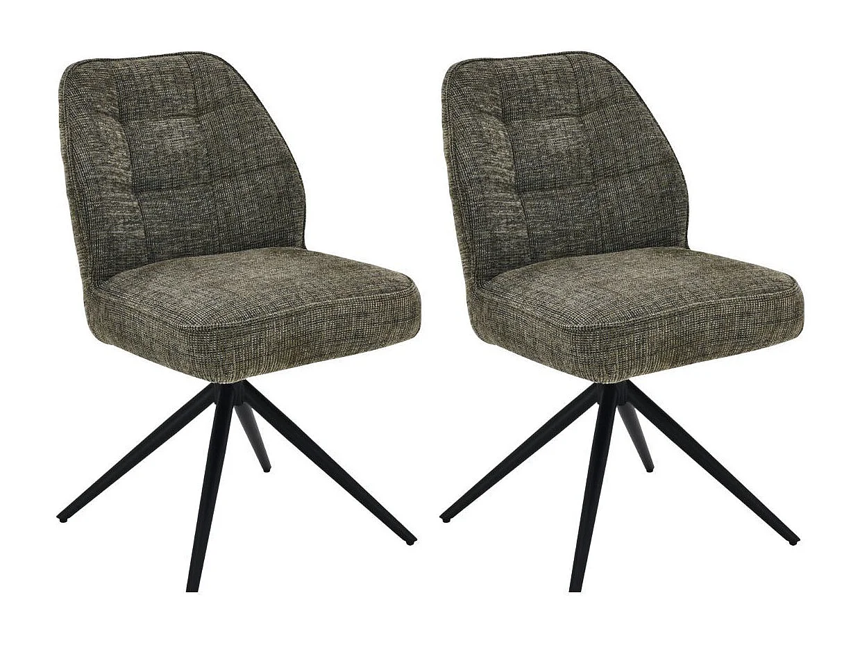 Lot de 2 chaises pivotantes en tissu chenillé vert assise confort en ressorts ensachés - LINE