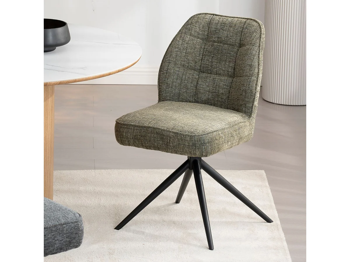 Lot de 2 chaises pivotantes en tissu chenillé vert assise confort en ressorts ensachés - LINE