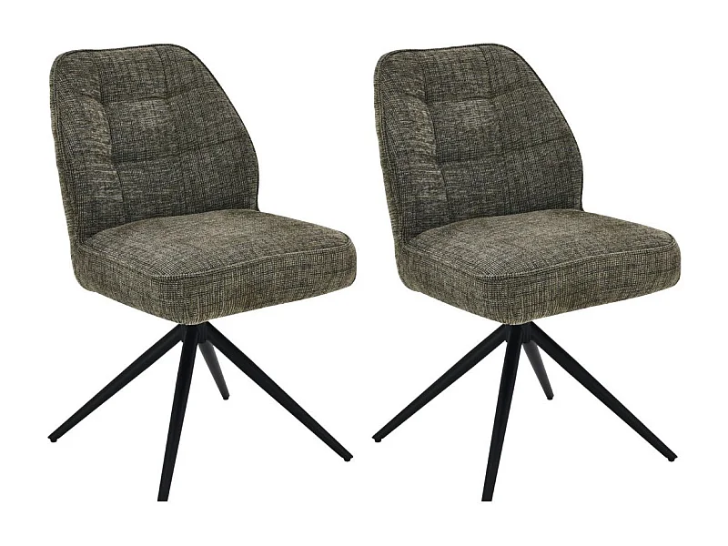 Lot de 2 chaises pivotantes en tissu chenillé vert assise confort en ressorts ensachés - LINE