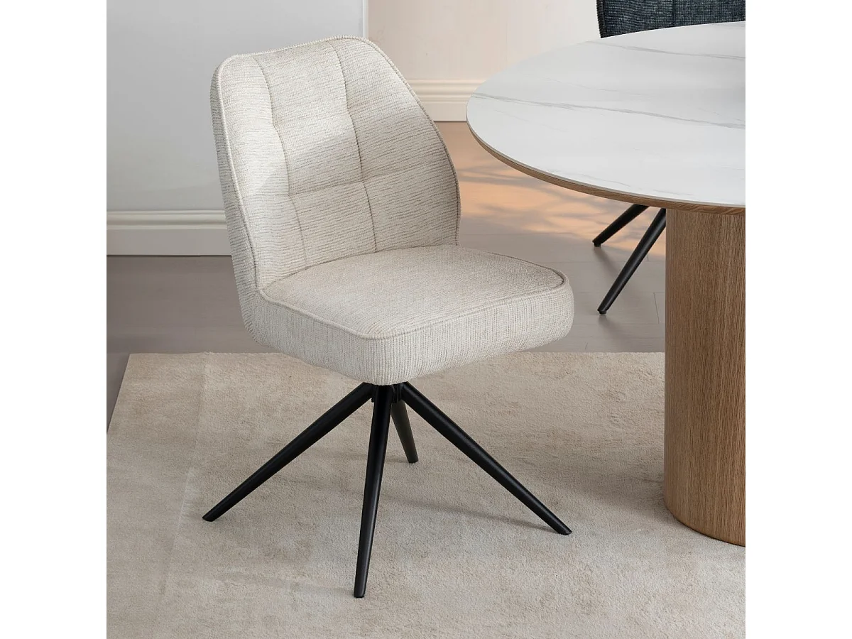 Lot de 2 chaises pivotantes en tissu chenillé écru assise confort en ressorts ensachés - LINE