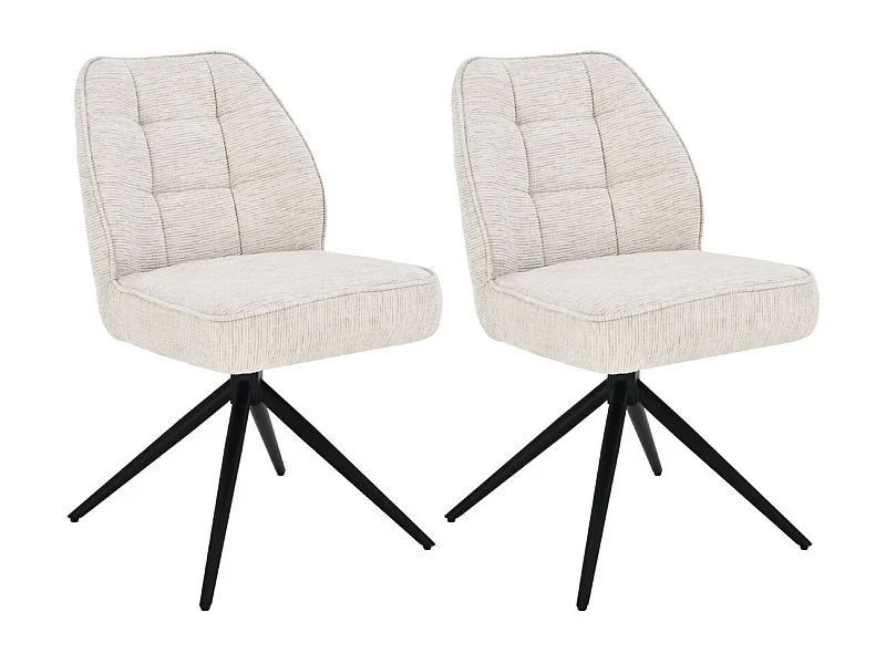 Lot de 2 chaises pivotantes en tissu chenillé écru assise confort en ressorts ensachés - LINE