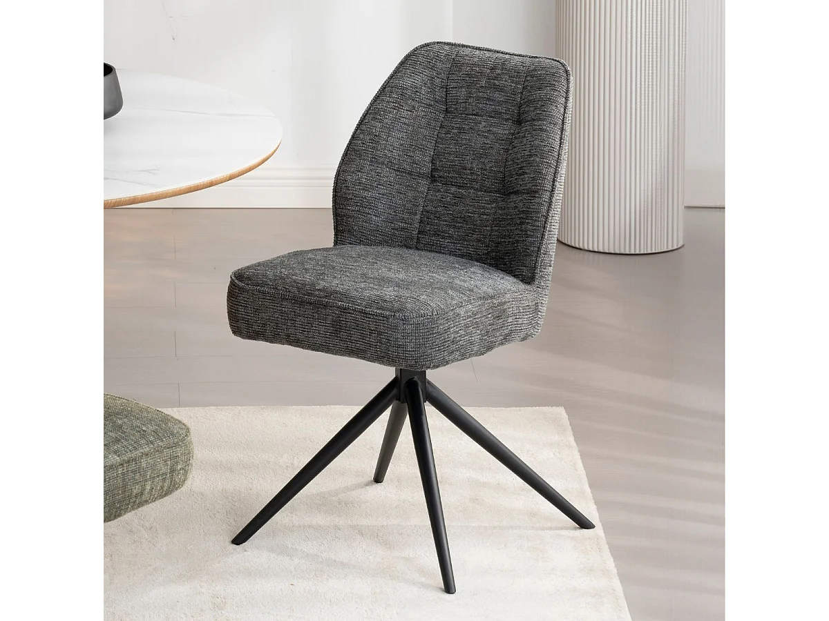 Lot de 2 chaises pivotantes en tissu chenillé gris foncé assise confort en ressorts ensachés - LINE