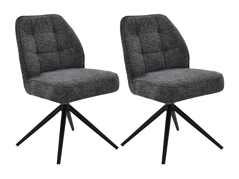 Lot de 2 chaises pivotantes en tissu chenillé gris foncé assise confort en ressorts ensachés - LINE