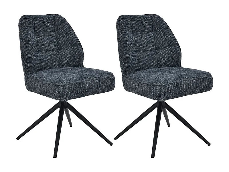 Lot de 2 chaises pivotantes en tissu chenillé gris bleuté assise confort en ressorts ensachés - LINE