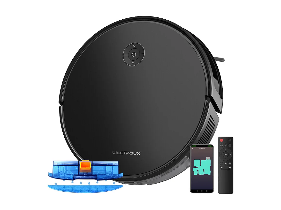 Aspirateur robot C7 avec fonction laveur, application Wi-Fi et télécommande, aspiration de 6 kPa,  compatible avec Alexa et Google Assistant