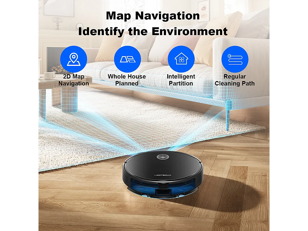 Aspirateur robot C7 avec fonction laveur, application Wi-Fi et télécommande, aspiration de 6 kPa,  compatible avec Alexa et Google Assistant