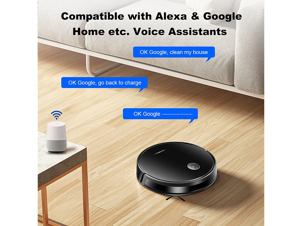 Aspirateur robot C7 avec fonction laveur, application Wi-Fi et télécommande, aspiration de 6 kPa,  compatible avec Alexa et Google Assistant