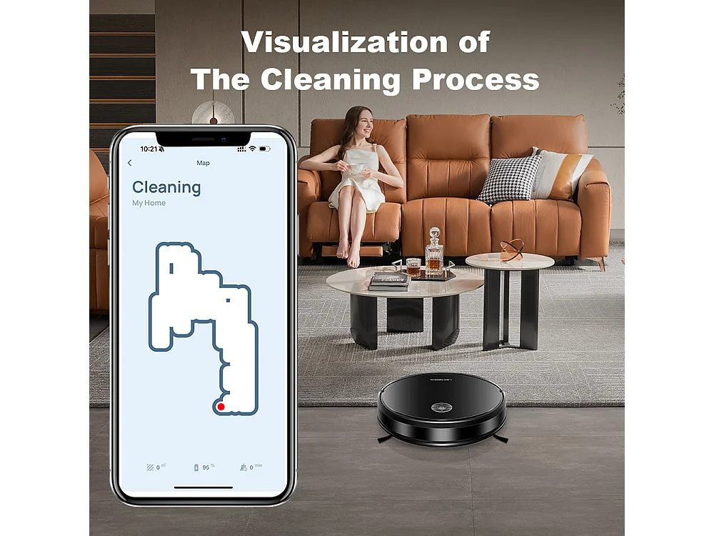 Aspirateur robot C7 avec fonction laveur, application Wi-Fi et télécommande, aspiration de 6 kPa,  compatible avec Alexa et Google Assistant