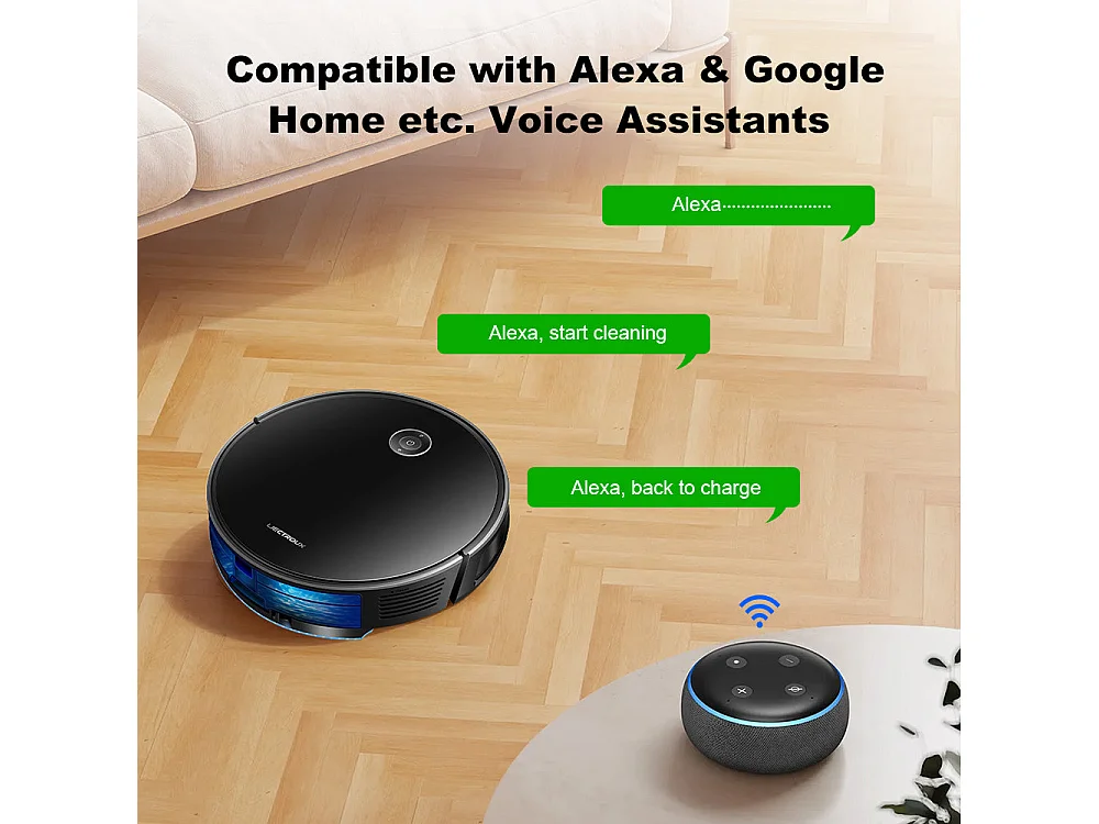 Aspirateur robot C7 avec fonction laveur, application Wi-Fi et télécommande, aspiration de 6 kPa,  compatible avec Alexa et Google Assistant