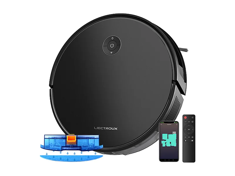 Aspirateur robot C7 avec fonction laveur, application Wi-Fi et télécommande, aspiration de 6 kPa,  compatible avec Alexa et Google Assistant