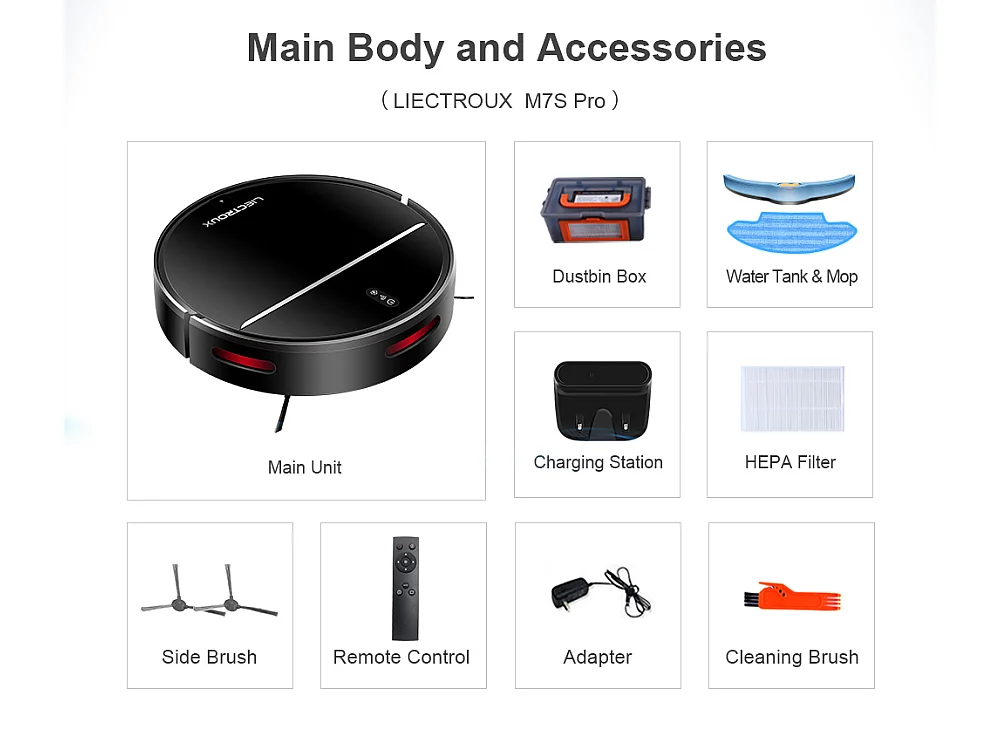 LIECTROUX M7S PRO - Aspirateur robot laveur connecté - 4000 Pa - Navigation cartographique - Autonomie 120 mn