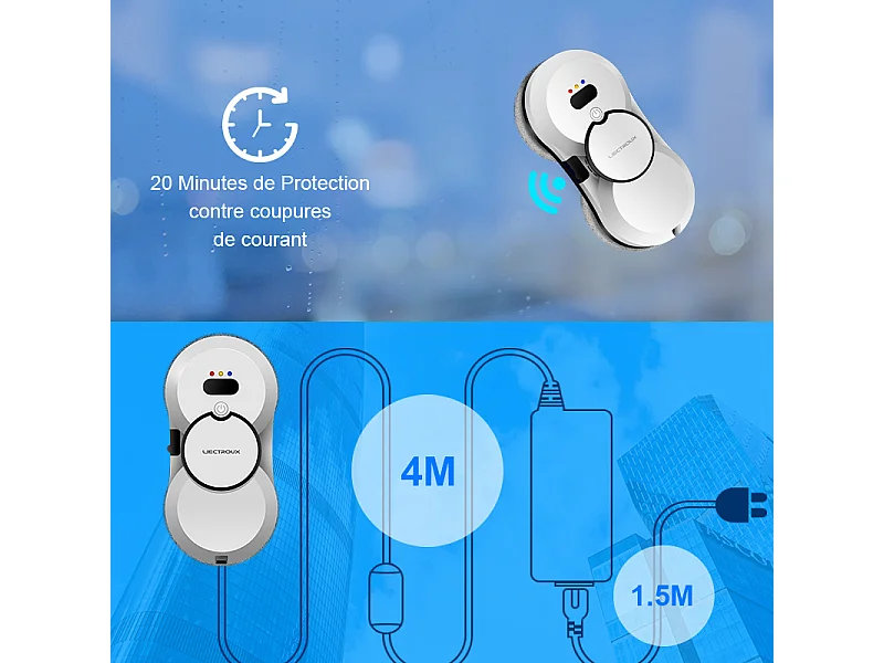 Robot Lave Vitre HCR-10 Blanc - 2800 Pa - Rservoir 30ml - Nettoyage auto - Robot laveur de vitres intelligent autonome