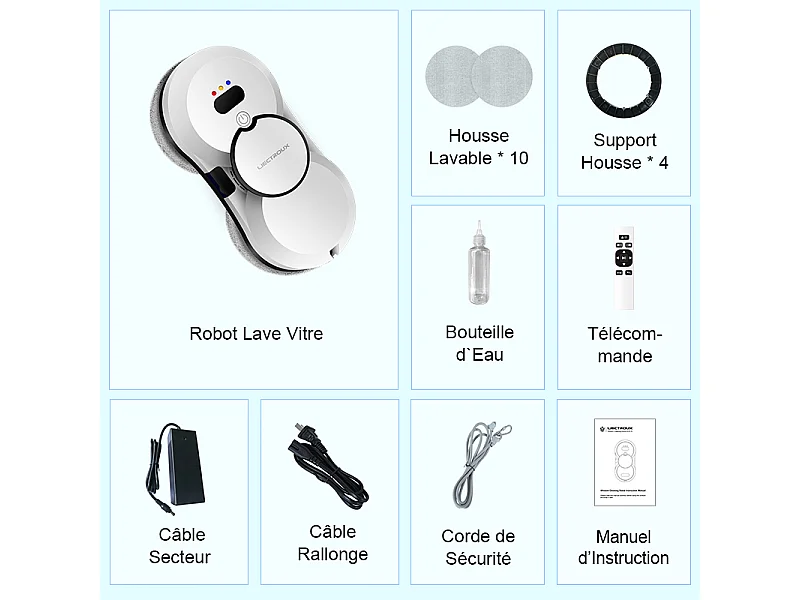Robot Lave Vitre HCR-10 Blanc - 2800 Pa - Rservoir 30ml - Nettoyage auto - Robot laveur de vitres intelligent autonome