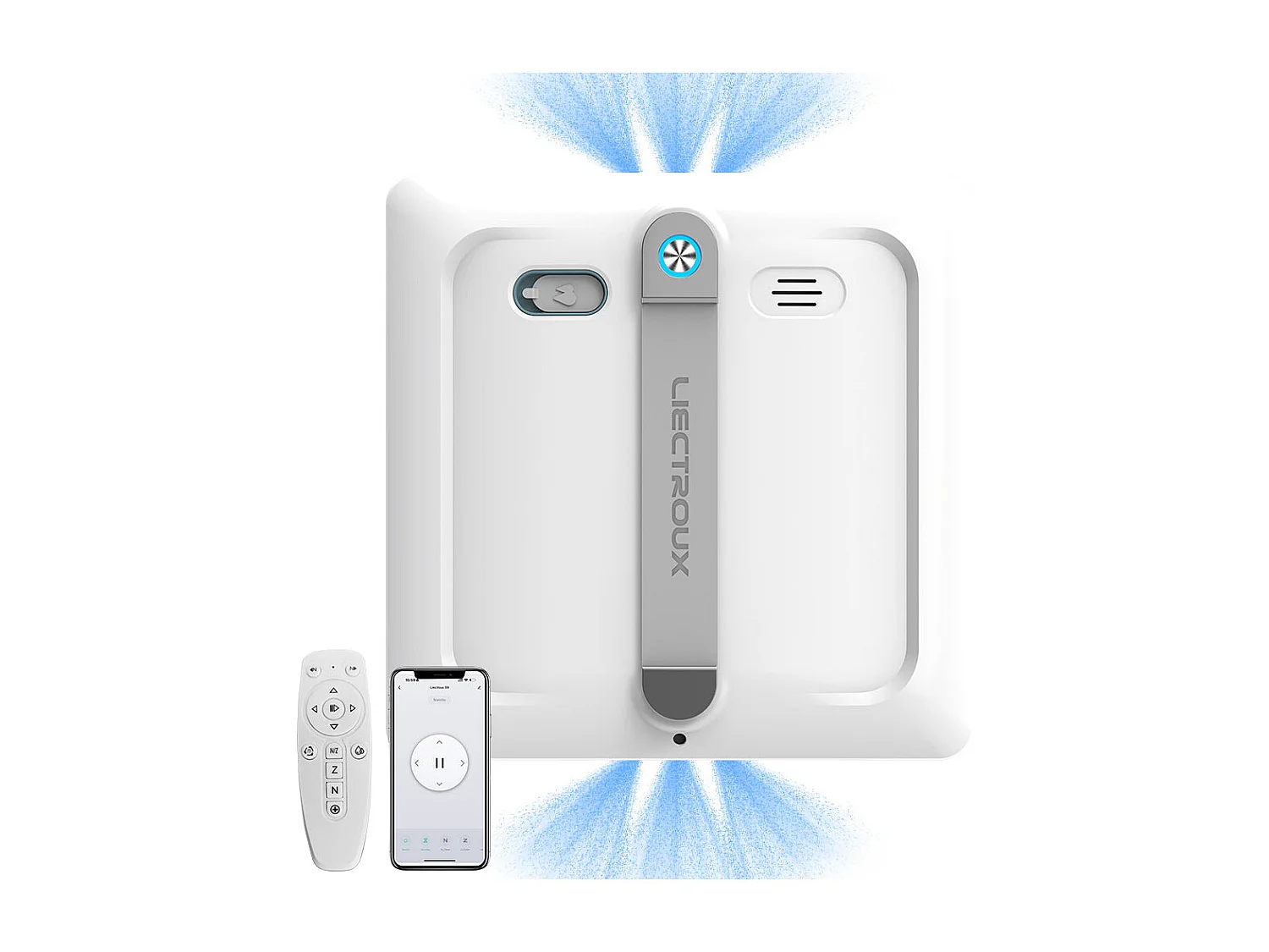 Robot lave-vitres S9, avec 2 brosses rotatives, pompe à eau à 6 jets, moteur sans balais, aspiration de 9 kPa, 8 micro-interrupteurs,app, instructions vocales.