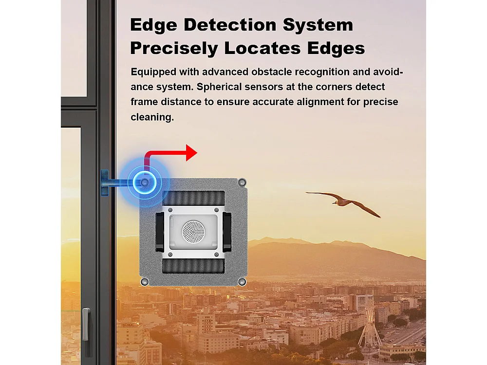Robot lave-vitres S9, avec 2 brosses rotatives, pompe à eau à 6 jets, moteur sans balais, aspiration de 9 kPa, 8 micro-interrupteurs,app, instructions vocales.