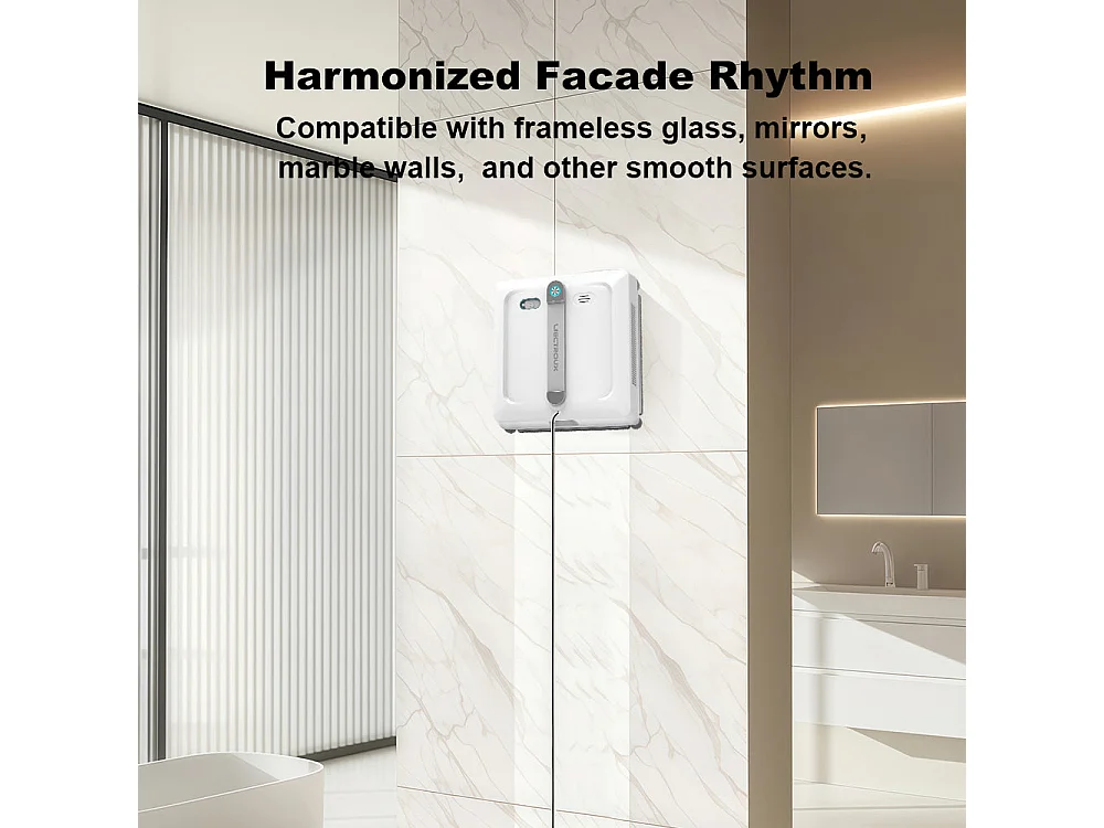 Robot lave-vitres S9, avec 2 brosses rotatives, pompe à eau à 6 jets, moteur sans balais, aspiration de 9 kPa, 8 micro-interrupteurs,app, instructions vocales.