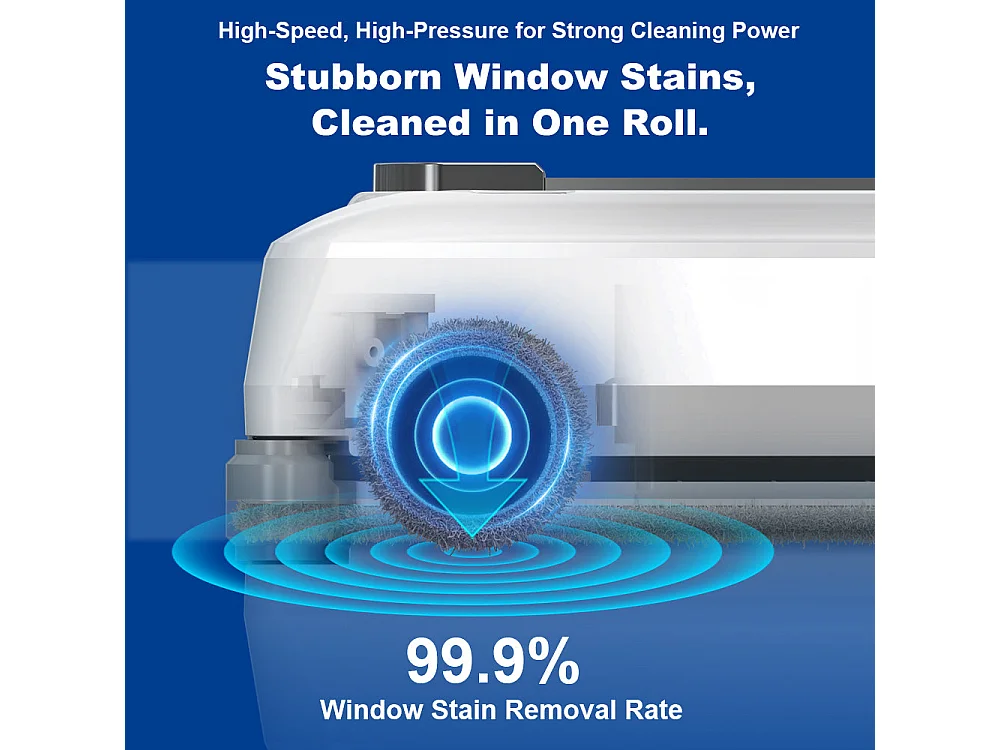 Robot lave-vitres S9, avec 2 brosses rotatives, pompe à eau à 6 jets, moteur sans balais, aspiration de 9 kPa, 8 micro-interrupteurs,app, instructions vocales.